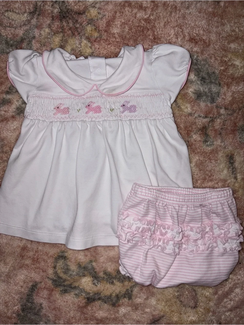 Baby Girl Pink Smocked Dress & Bloomers Set